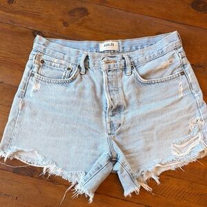 Agolde Distressed Light Blue Jean Shorts